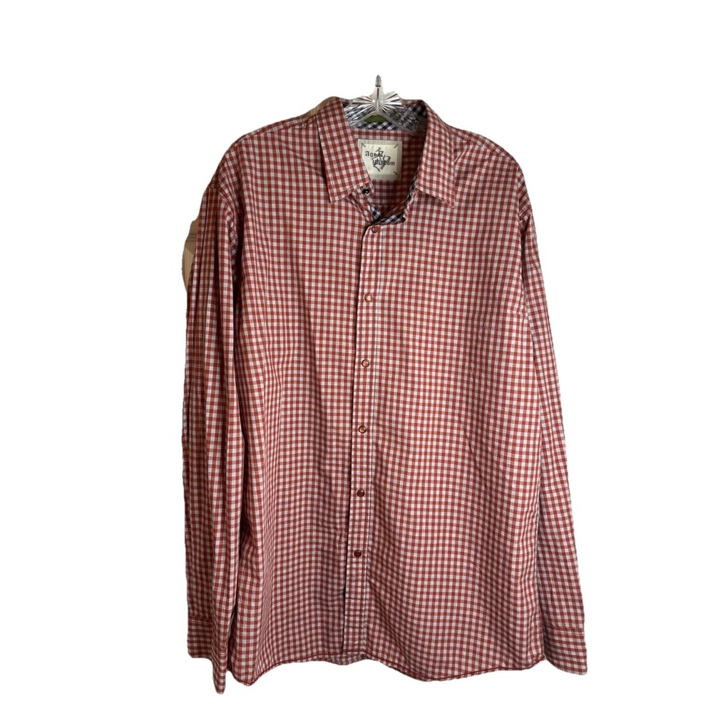 Age‎ Of Wisdom Shirt Mens XL Coral Red Gingham Plaid Check Pearl Snap Western